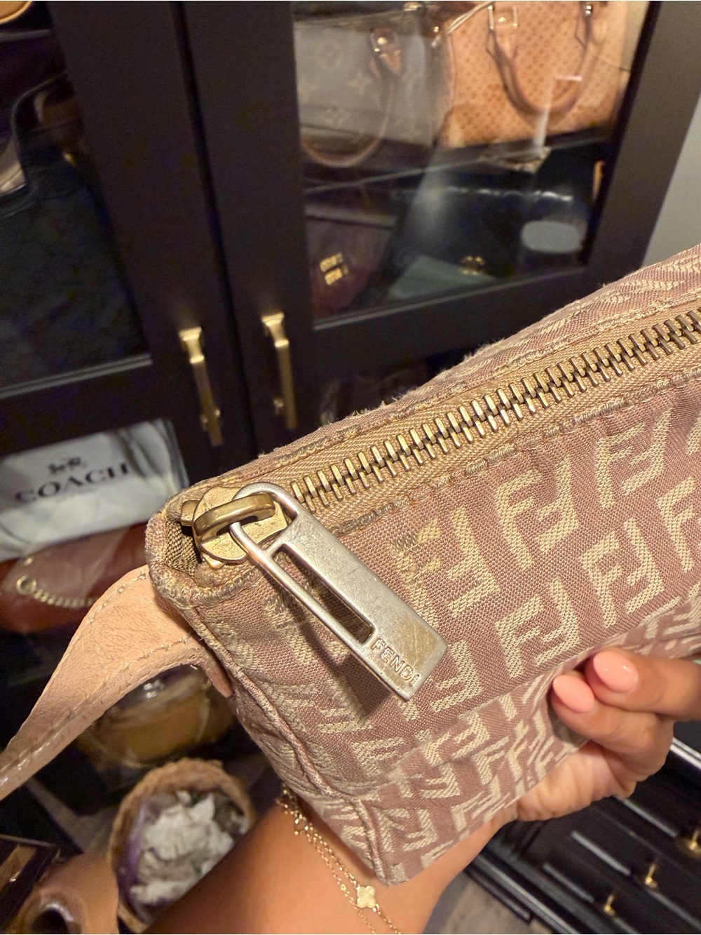 Fendi Beige Pink FF Jacquard Shoulder Bag - Picture 10 of 14